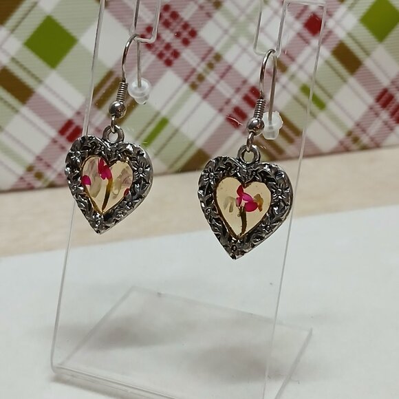 Vintage Fashion Costume Jewelry Metal Silver Tone Flower Hoop Earrings #75W - Picture 5 of 9